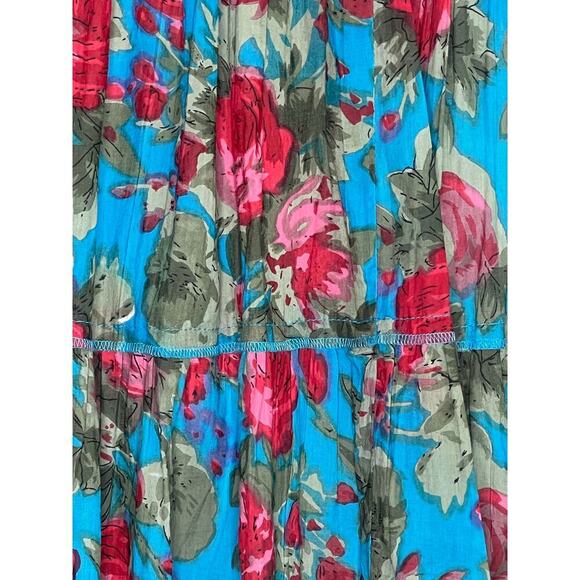 Solitaire Floral Pull On High Waisted Tiered Midi A-Line Skit Blue/Red Women's S - Picture 8 of 8
